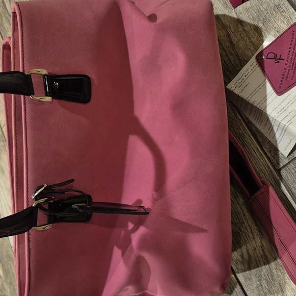 Diane Von Furstenberg Pink Canvas Suede Large Purse Travel Bag Crossbody - Picture 8 of 9